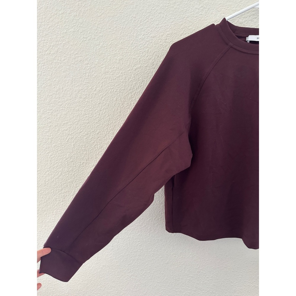MNG Mango Sweatshirt Women Small Burgundy Raglan Sleeve Cropped Pullover - Picture 4 of 7
